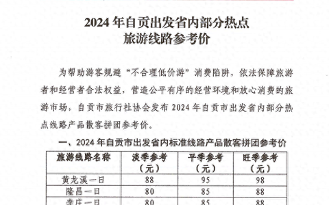 警惕“不合理低价游”！自贡发布热点旅游线路跟团游参考价